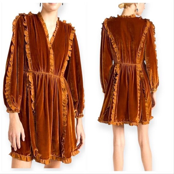 Ulla Johnson Erika Dress, in Sandstone,‎  Velvet Ruffle Trim,  Size 0, NWT - Picture 16 of 16